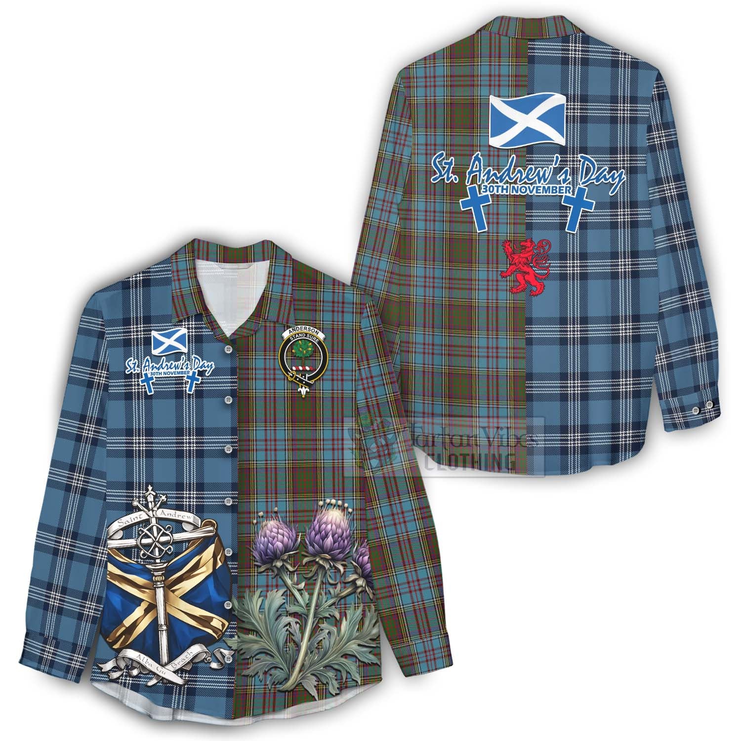 Tartan Vibes Clothing Anderson Tartan Women's Casual Shirt Happy St. Andrew's Day Half Tartan Style