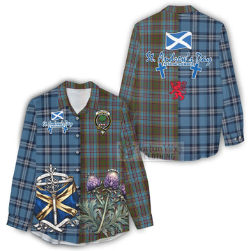 Anderson Tartan Women's Casual Shirt Happy St. Andrew's Day Half Tartan Style