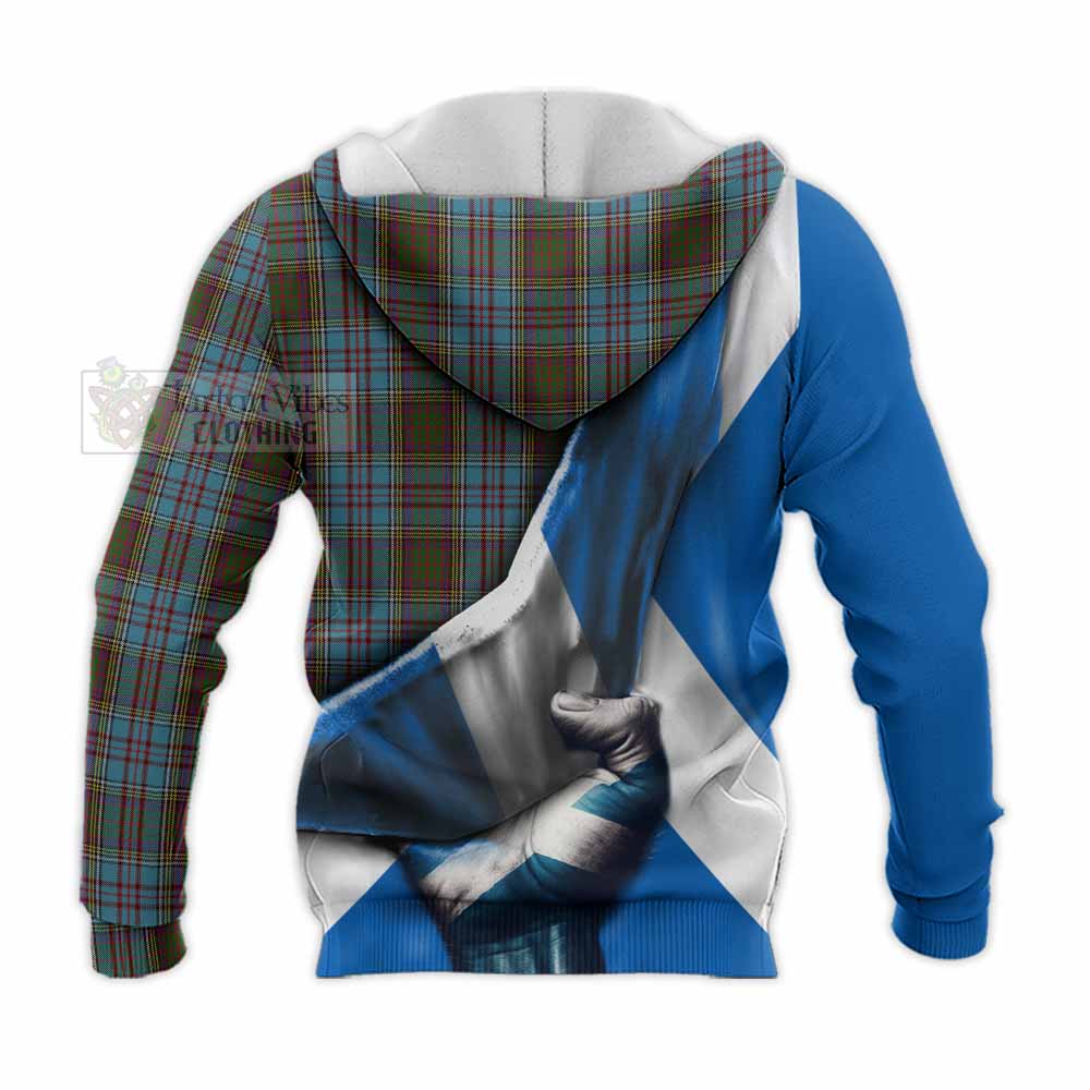 Tartan Vibes Clothing Anderson Tartan Knitted Hoodie with Family Crest Scotland Patriotic Style