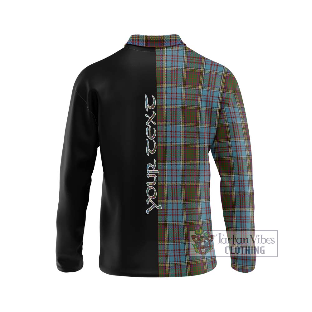 Anderson Tartan Long Sleeve Polo Shirt with Family Crest and Half Of Me Style - Tartanvibesclothing Shop