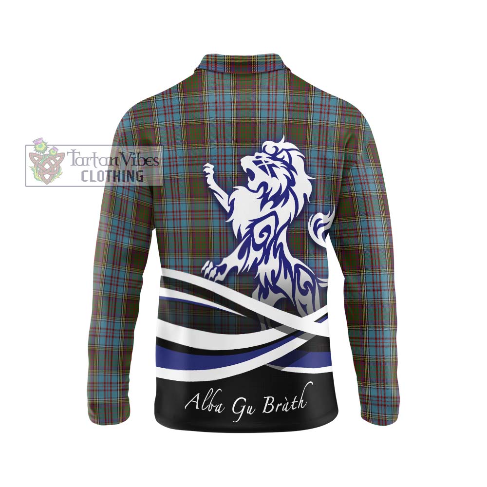 Anderson Tartan Long Sleeve Polo Shirt with Alba Gu Brath Regal Lion Emblem - Tartanvibesclothing Shop