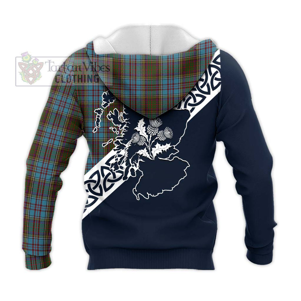 Tartan Vibes Clothing Anderson Tartan Knitted Hoodie Featuring Thistle and Scotland Map