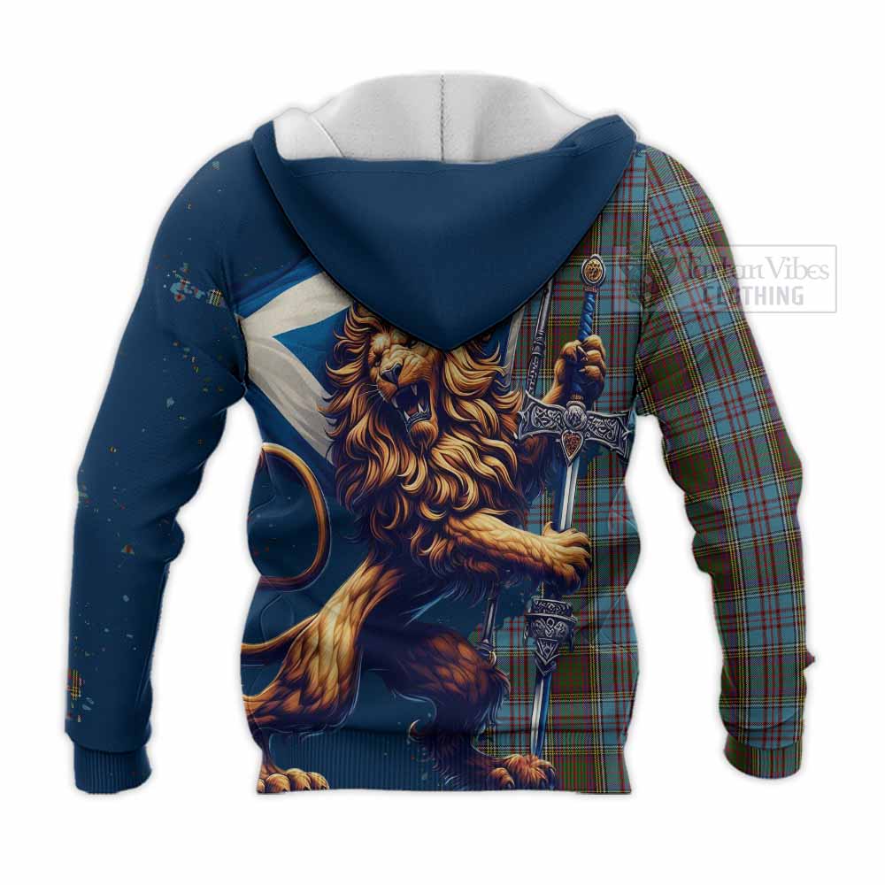 Tartan Vibes Clothing Anderson Tartan Family Crest Knitted Hoodie with Scottish Majestic Lion