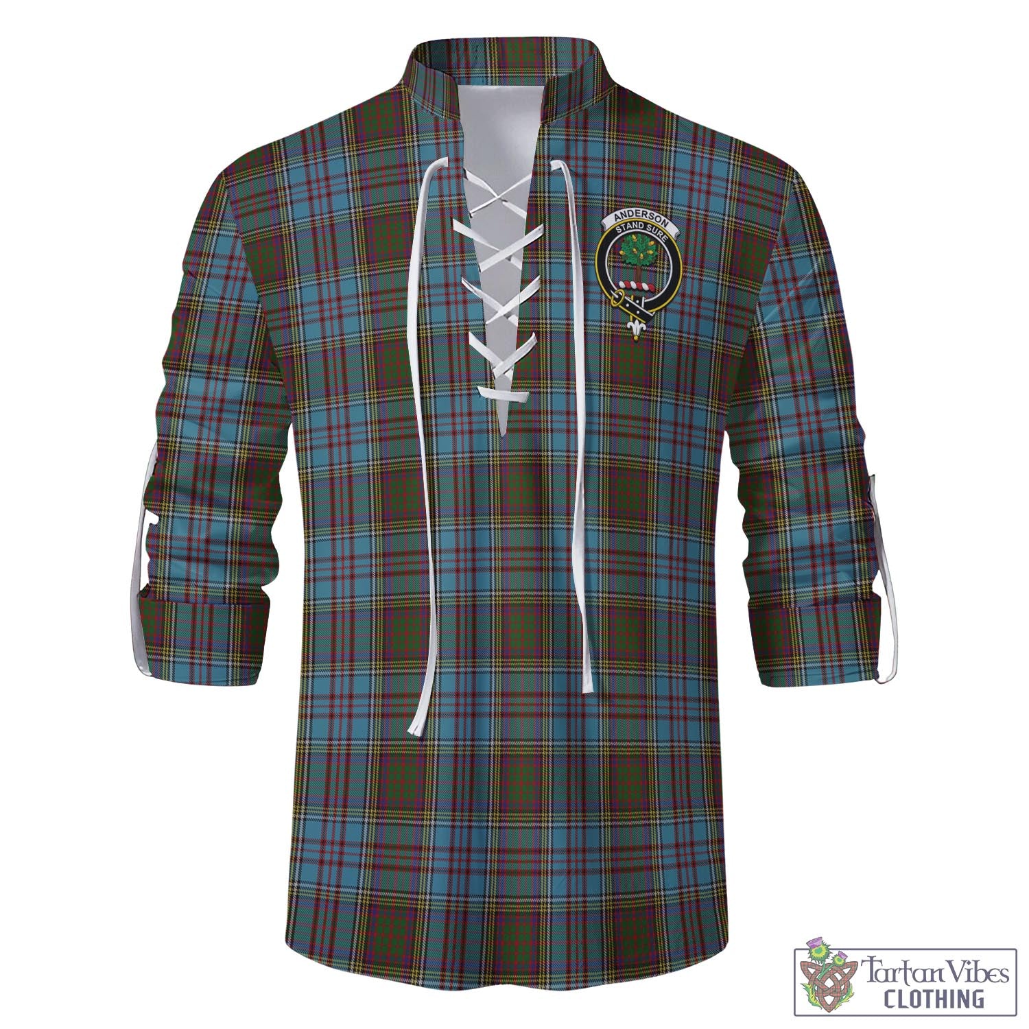 Tartan Vibes Clothing Anderson Tartan Men's Scottish Traditional Jacobite Ghillie Kilt Shirt with Family Crest