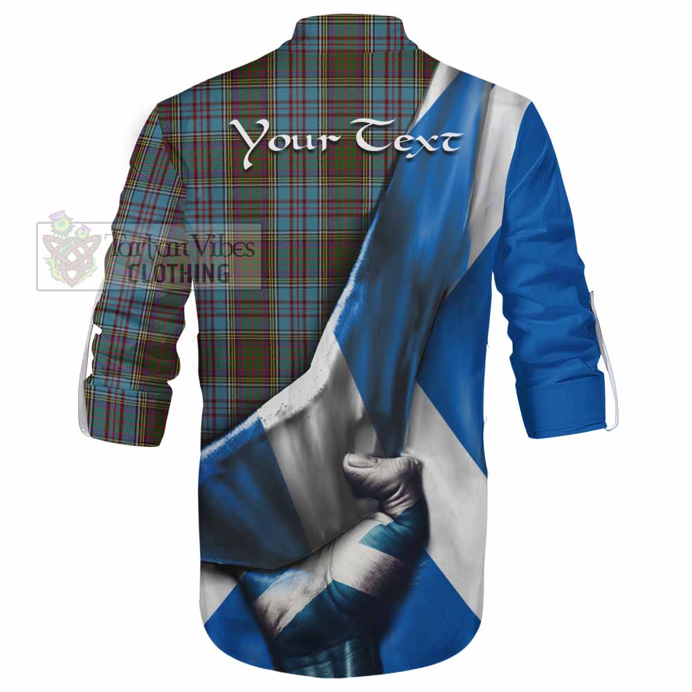 Tartan Vibes Clothing Anderson Tartan Ghillie Kilt Shirt with Family Crest Scotland Patriotic Style