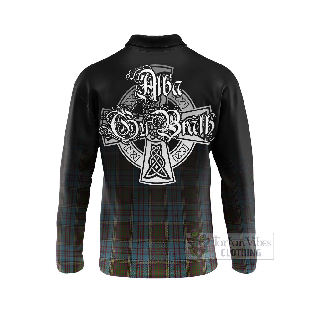 Tartan Vibes Clothing Anderson Tartan Long Sleeve Polo Shirt Featuring Alba Gu Brath Family Crest Celtic Inspired