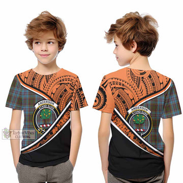 Anderson Crest Tartan Kid T-Shirt with Polynesian Vibes Style - Orange Version