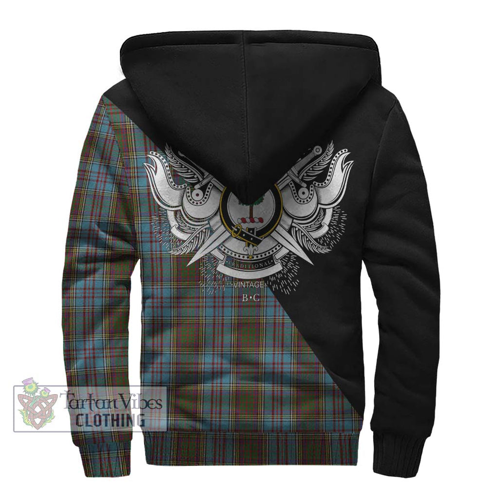 Anderson Tartan Sherpa Hoodie with Family Crest and Military Logo Style - Tartanvibesclothing Shop