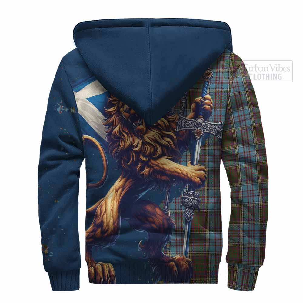 Tartan Vibes Clothing Anderson Tartan Family Crest Sherpa Hoodie with Scottish Majestic Lion