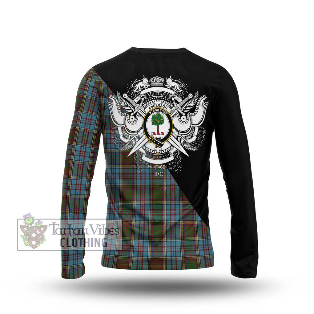 Anderson Tartan Long Sleeve T-Shirt with Family Crest and Military Logo Style - Tartanvibesclothing Shop