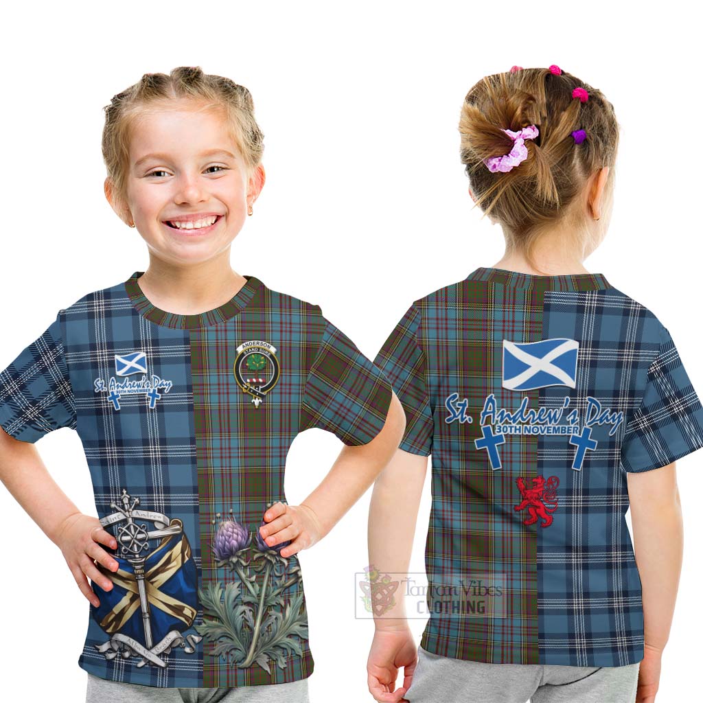 Tartan Vibes Clothing Anderson Tartan Kid T-Shirt Happy St. Andrew's Day Half Tartan Style