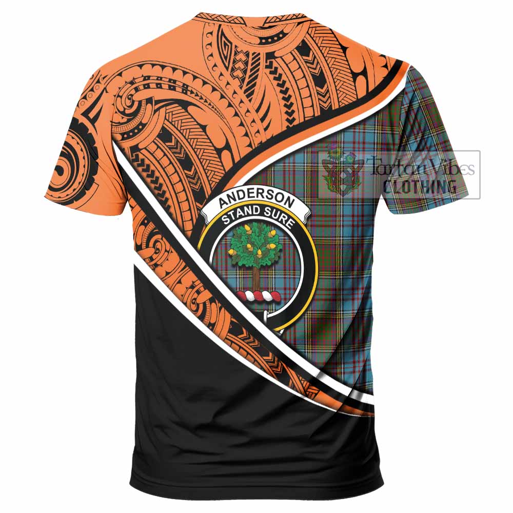 Tartan Vibes Clothing Anderson Crest Tartan T-Shirt with Maori Tattoo Style - Orange Version