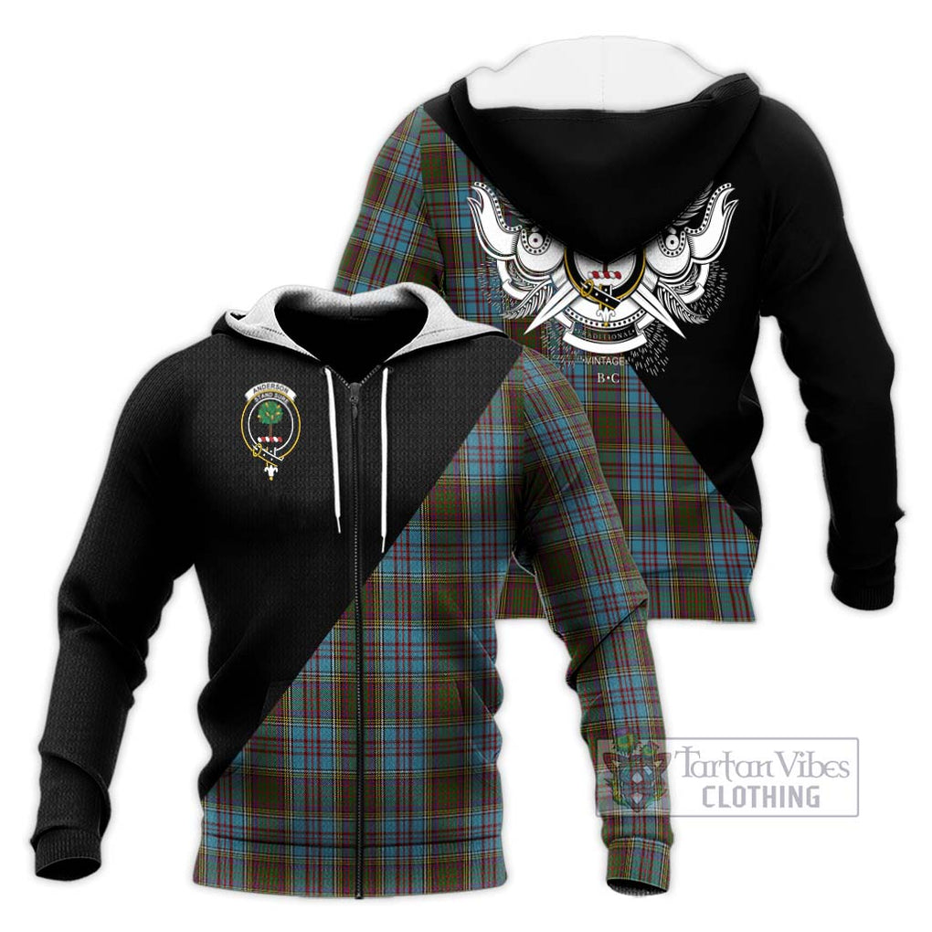 Anderson Tartan Knitted Hoodie with Family Crest and Military Logo Style Unisex Knitted Zip Hoodie - Tartanvibesclothing Shop