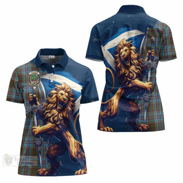 Anderson Tartan Family Crest Women's Polo Shirt with Scottish Majestic Lion