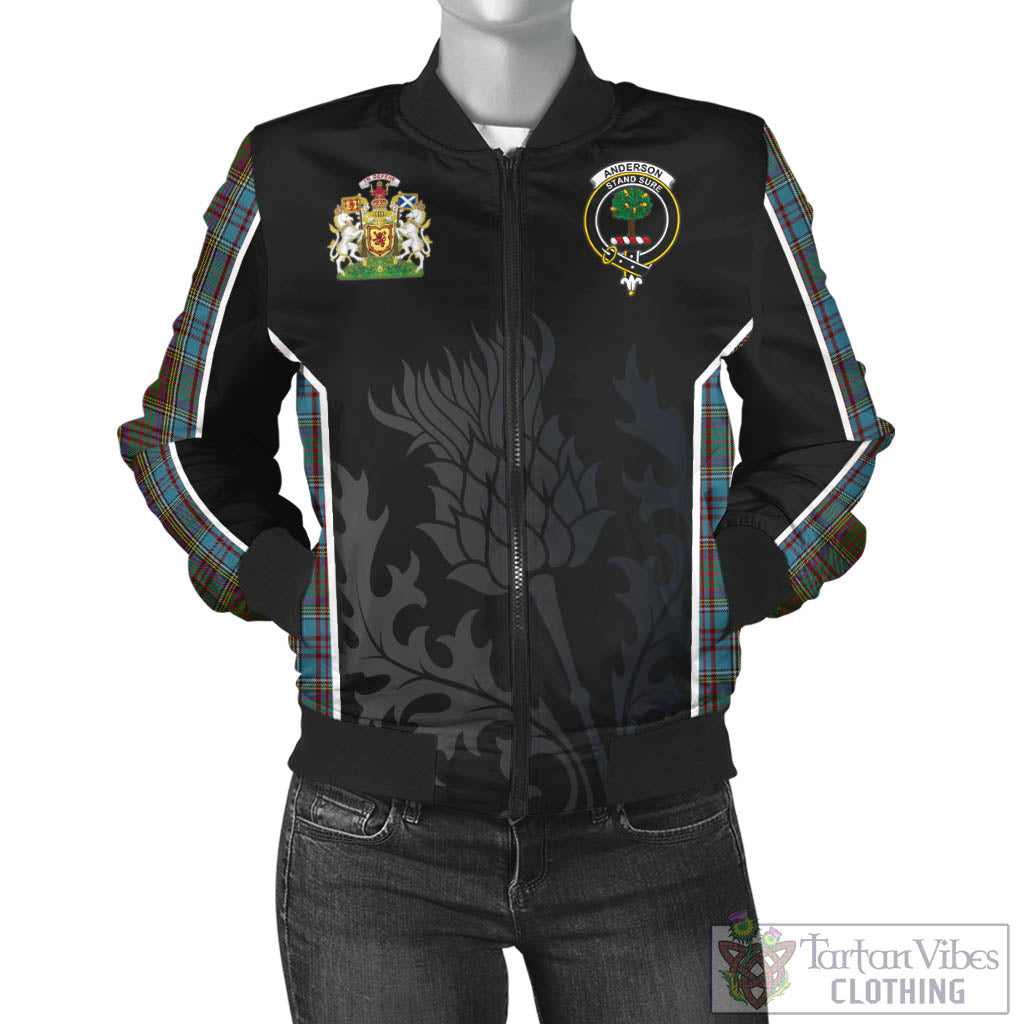 Tartan Vibes Clothing Anderson Tartan Bomber Jacket with Family Crest and Scottish Thistle Vibes Sport Style