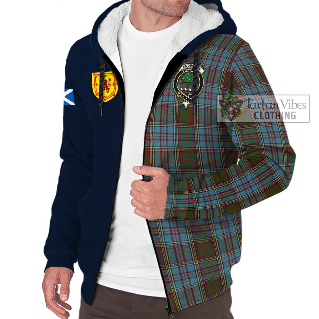 Tartan Vibes Clothing Anderson Tartan Sherpa Hoodie with Scottish Lion Royal Arm Half Style