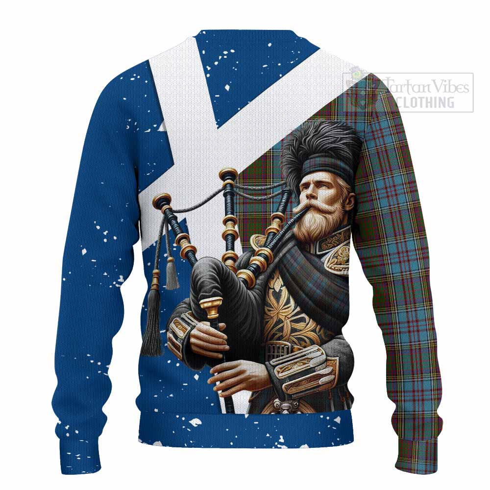 Tartan Vibes Clothing Anderson Tartan Knitted Sweater with Family Crest Scottish Bagpiper Vibes