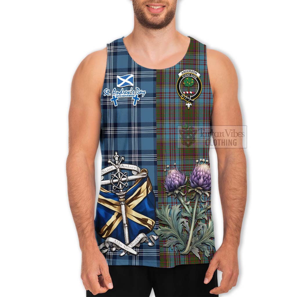 Tartan Vibes Clothing Anderson Tartan Men's Tank Top Happy St. Andrew's Day Half Tartan Style