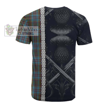 Anderson Tartan Cotton T-shirt with Family Crest Cross Sword Thistle Celtic Vibes