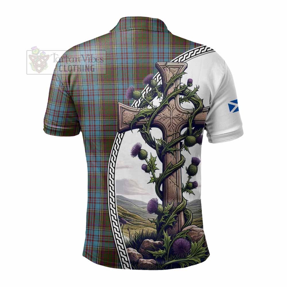 Tartan Vibes Clothing Anderson Tartan Polo Shirt with Family Crest and St. Andrew's Cross Accented by Thistle Vines