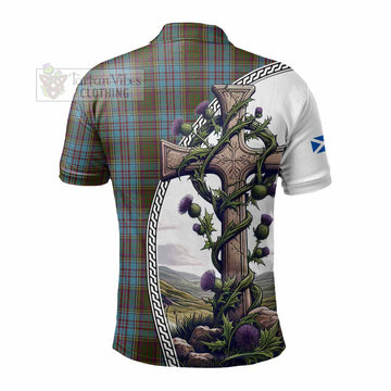 Anderson Tartan Polo Shirt with Family Crest and St. Andrew's Cross Accented by Thistle Vines