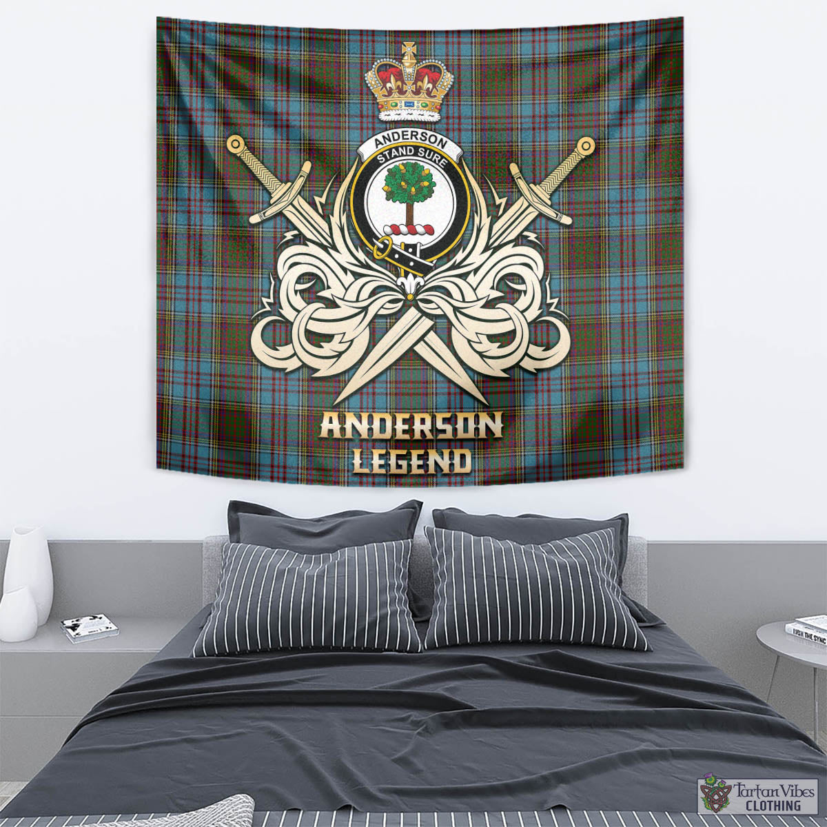 Tartan Vibes Clothing Anderson Tartan Tapestry with Clan Crest and the Golden Sword of Courageous Legacy