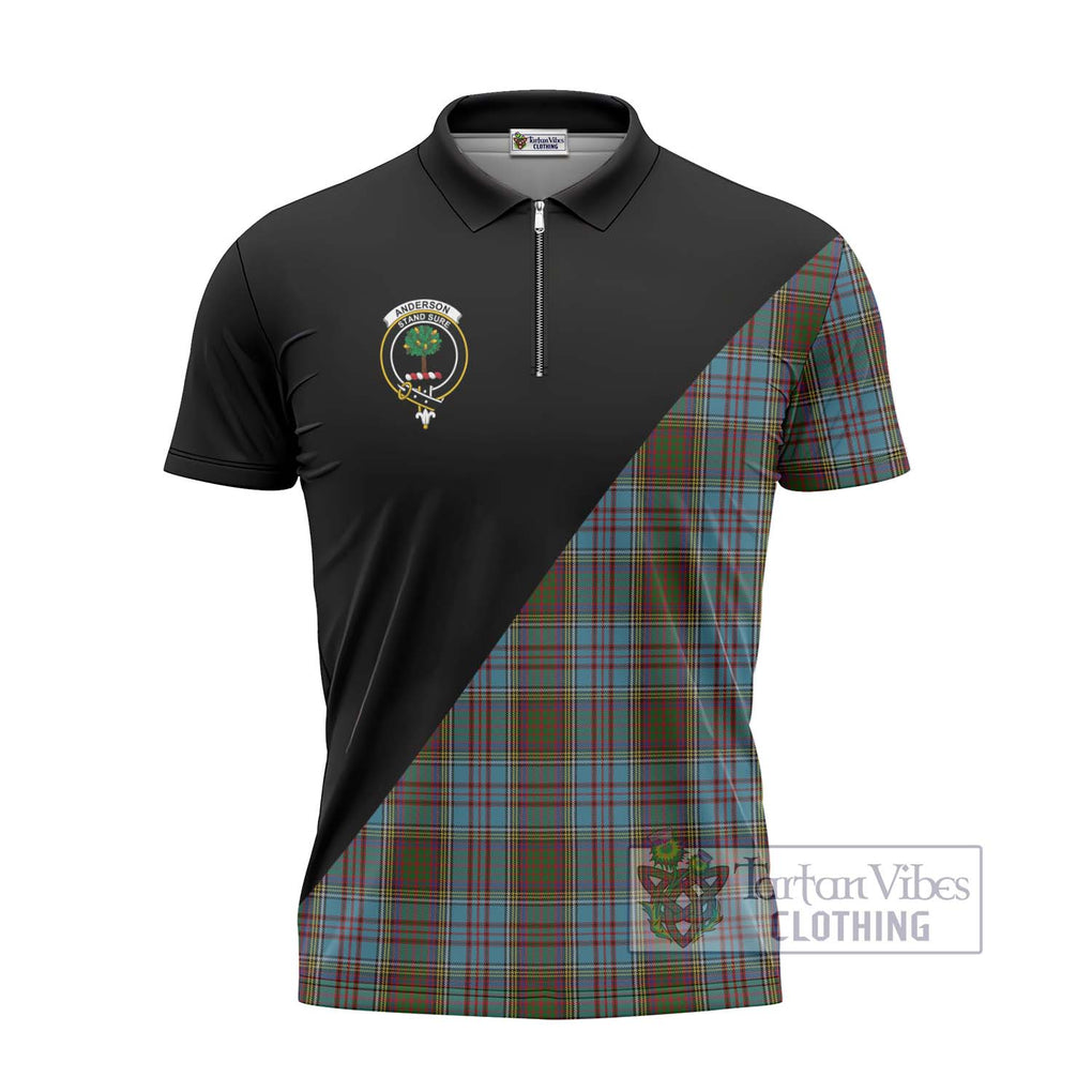 Anderson Tartan Zipper Polo Shirt with Family Crest and Military Logo Style - Tartanvibesclothing Shop