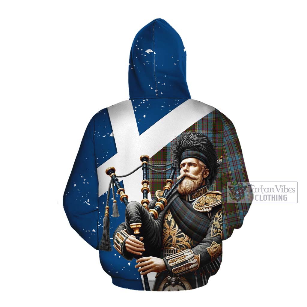 Tartan Vibes Clothing Anderson Tartan Cotton Hoodie with Family Crest Scottish Bagpiper Vibes