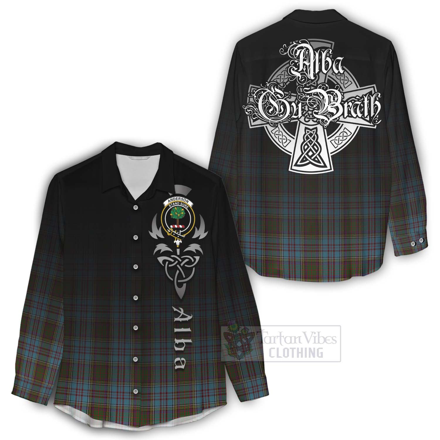 Tartan Vibes Clothing Anderson Tartan Women's Casual Shirt Featuring Alba Gu Brath Family Crest Celtic Inspired