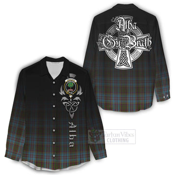 Anderson Tartan Women's Casual Shirt Featuring Alba Gu Brath Family Crest Celtic Inspired