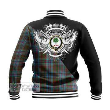 Anderson Tartan Baseball Jacket with Family Crest and Military Logo Style