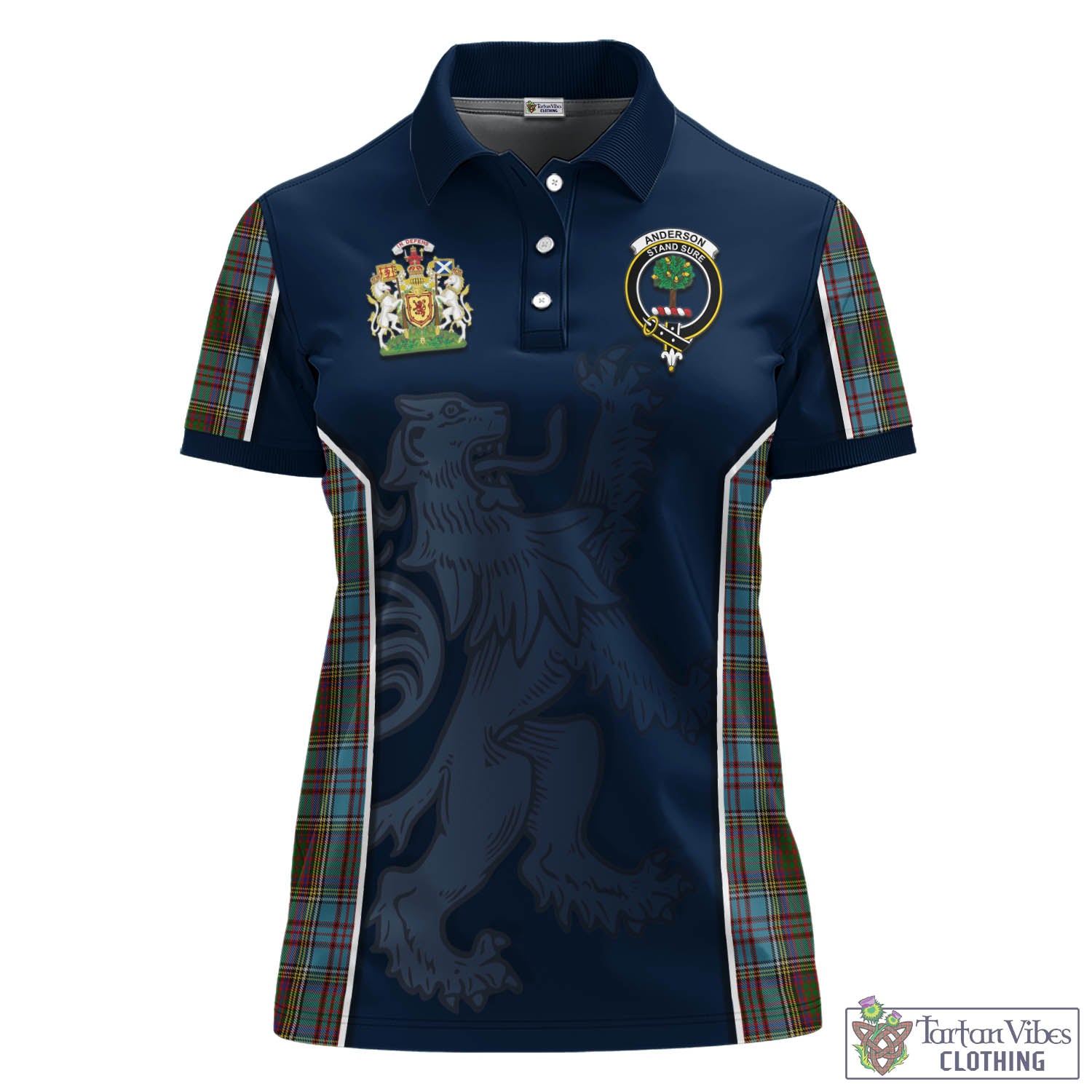 Tartan Vibes Clothing Anderson Tartan Women's Polo Shirt with Family Crest and Lion Rampant Vibes Sport Style