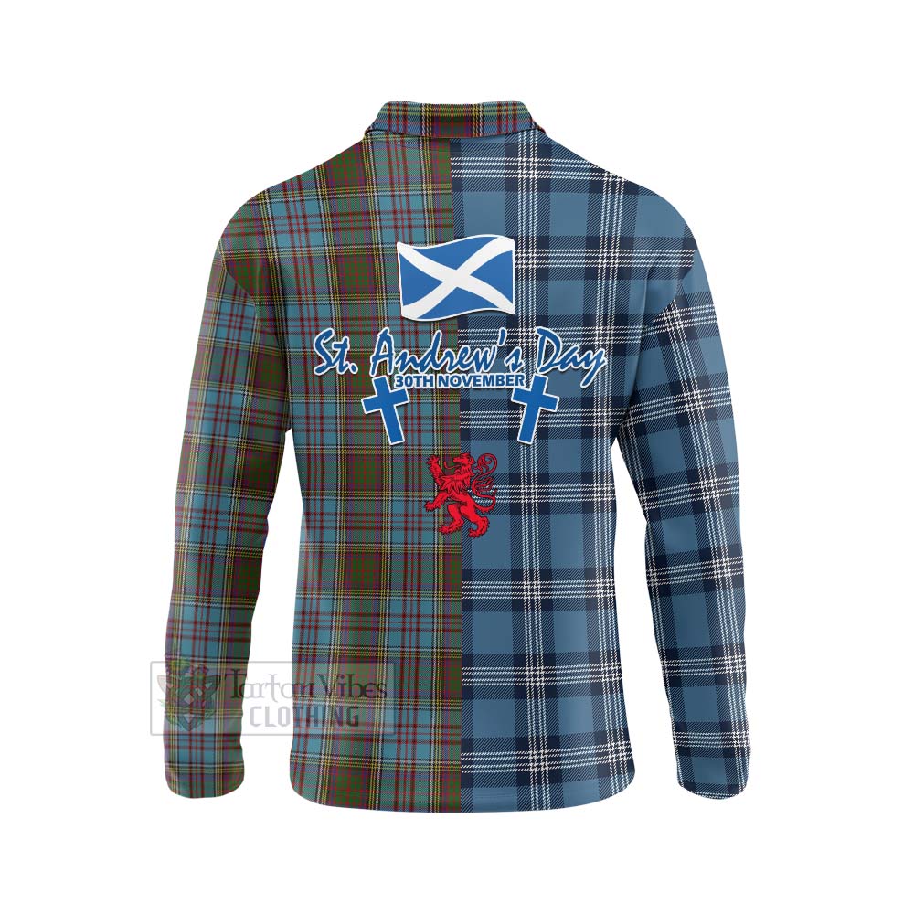 Tartan Vibes Clothing Anderson Tartan Long Sleeve Polo Shirt Happy St. Andrew's Day Half Tartan Style