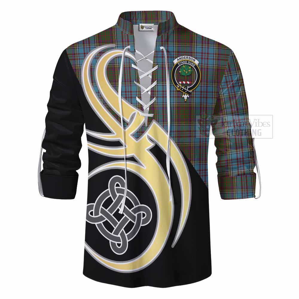 Tartan Vibes Clothing Anderson Tartan Ghillie Kilt Shirt with Family Crest and Celtic Symbol Style