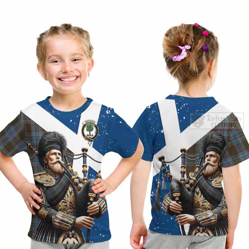 Tartan Vibes Clothing Anderson Tartan Kid T-Shirt with Family Crest Scottish Bagpiper Vibes