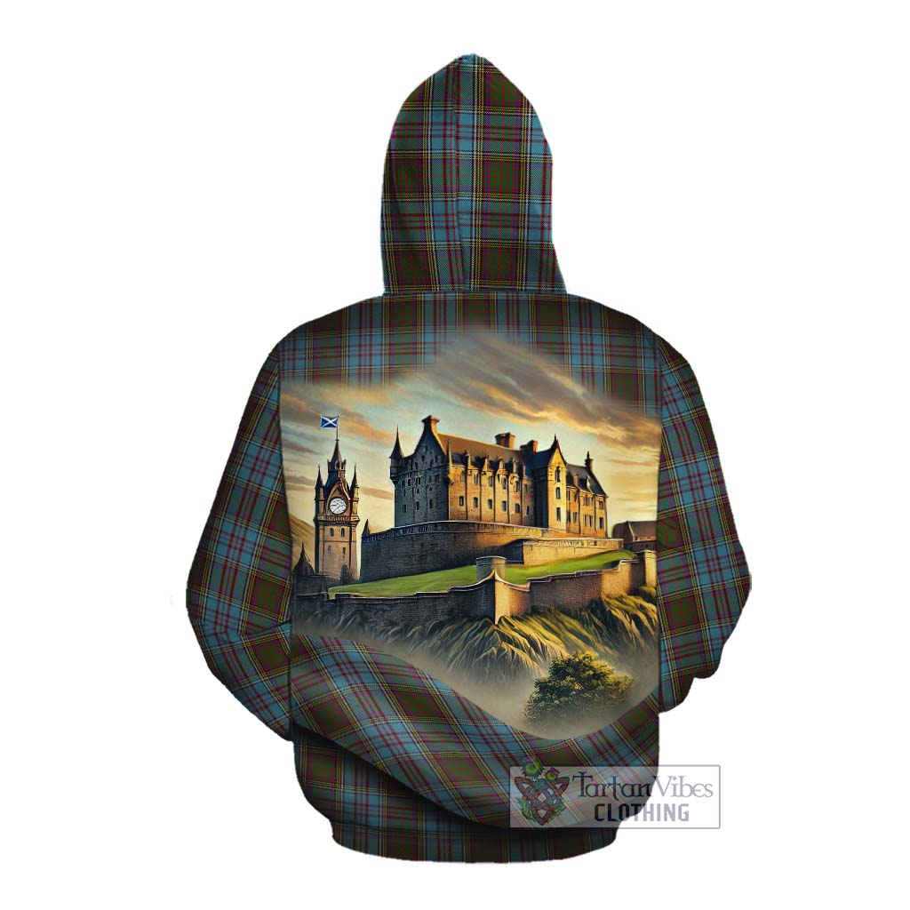 Anderson Tartan Family Crest Cotton Hoodie with Scottish Ancient Castle Style Pullover Hoodie - Tartan Vibes Clothing
