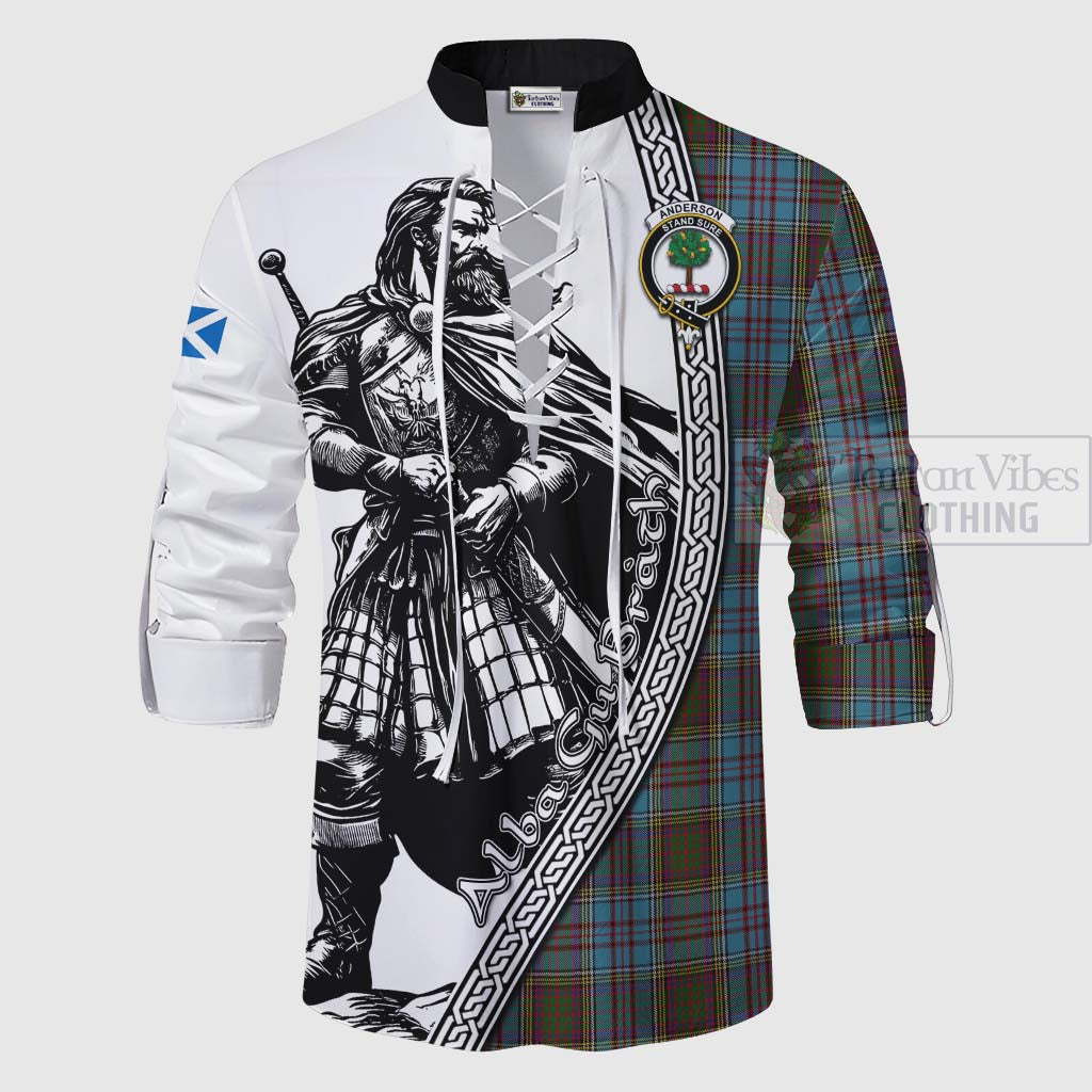 Tartan Vibes Clothing Anderson Tartan Clan Crest Ghillie Kilt Shirt with Highlander Warrior Celtic Style