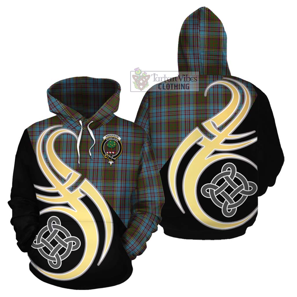 Tartan Vibes Clothing Anderson Tartan Cotton Hoodie with Family Crest and Celtic Symbol Style