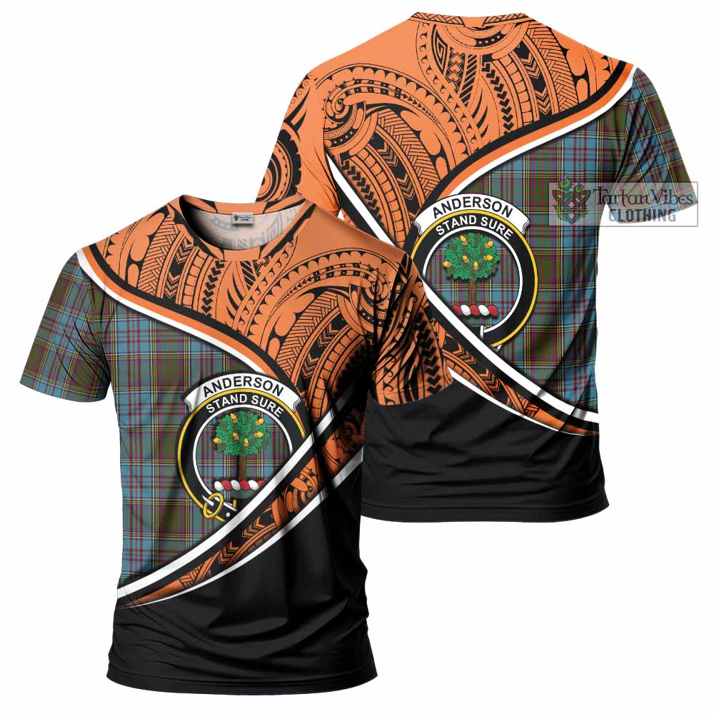 Tartan Vibes Clothing Anderson Crest Tartan T-Shirt with Maori Tattoo Style - Orange Version