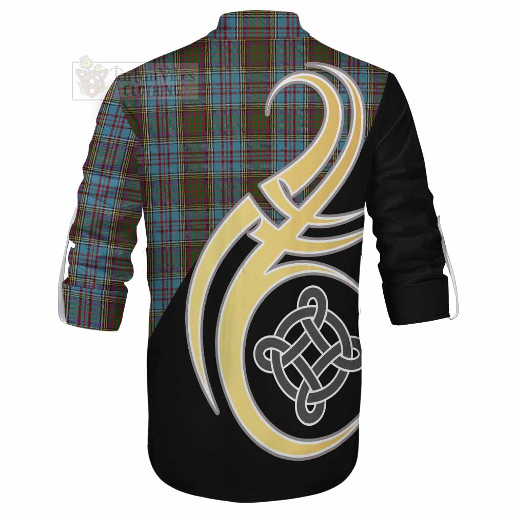 Tartan Vibes Clothing Anderson Tartan Ghillie Kilt Shirt with Family Crest and Celtic Symbol Style