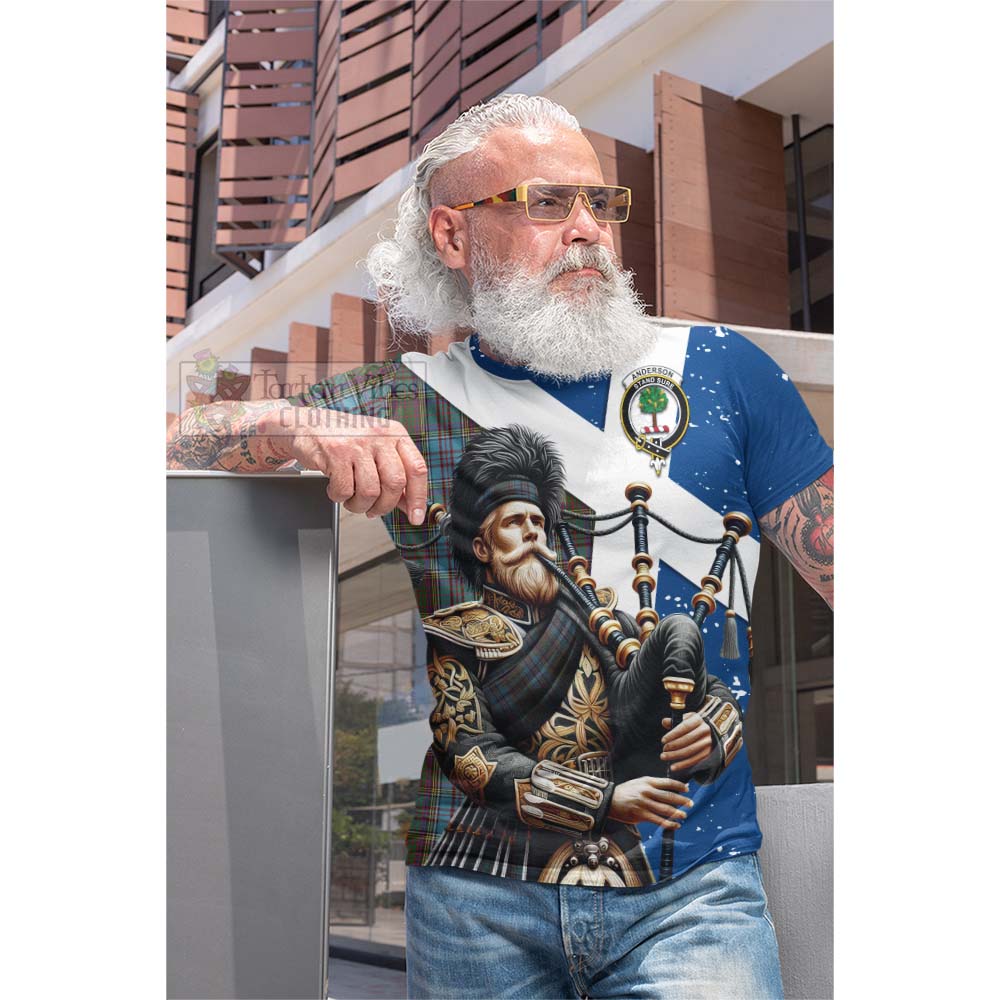 Tartan Vibes Clothing Anderson Tartan Cotton T-shirt with Family Crest Scottish Bagpiper Vibes