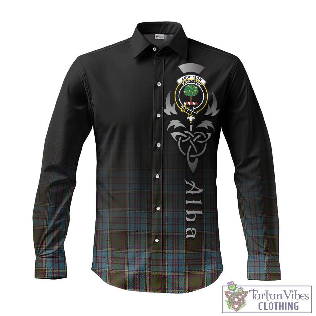 Tartan Vibes Clothing Anderson Tartan Long Sleeve Button Up Featuring Alba Gu Brath Family Crest Celtic Inspired