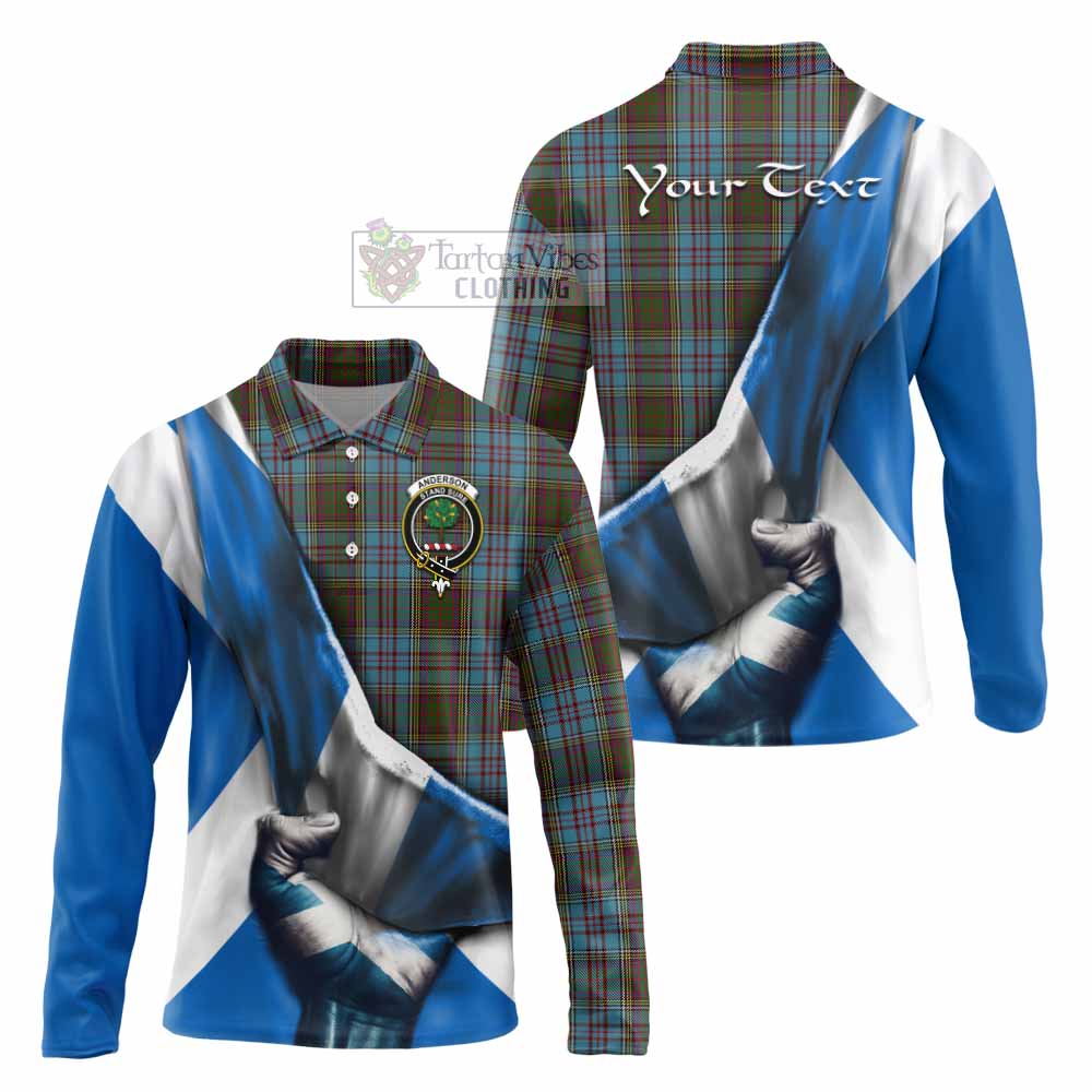 Tartan Vibes Clothing Anderson Tartan Long Sleeve Polo Shirt with Family Crest Scotland Patriotic Style