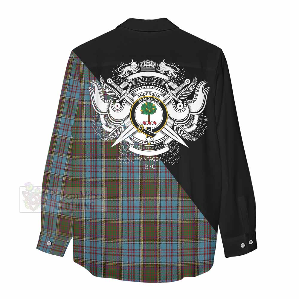 Tartan Vibes Clothing Anderson Tartan Women's Casual Shirt with Family Crest and Military Logo Style