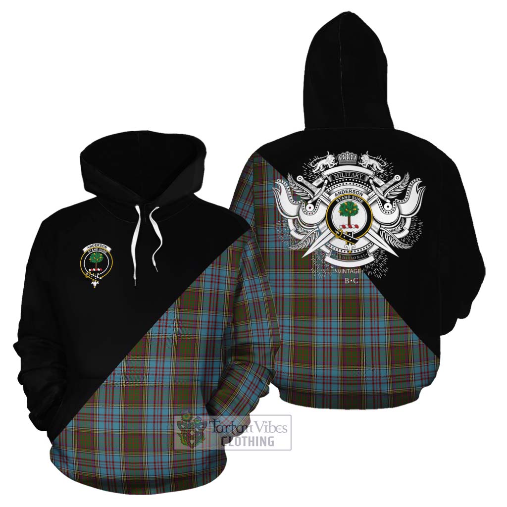 Tartan Vibes Clothing Anderson Tartan Cotton Hoodie with Family Crest and Military Logo Style