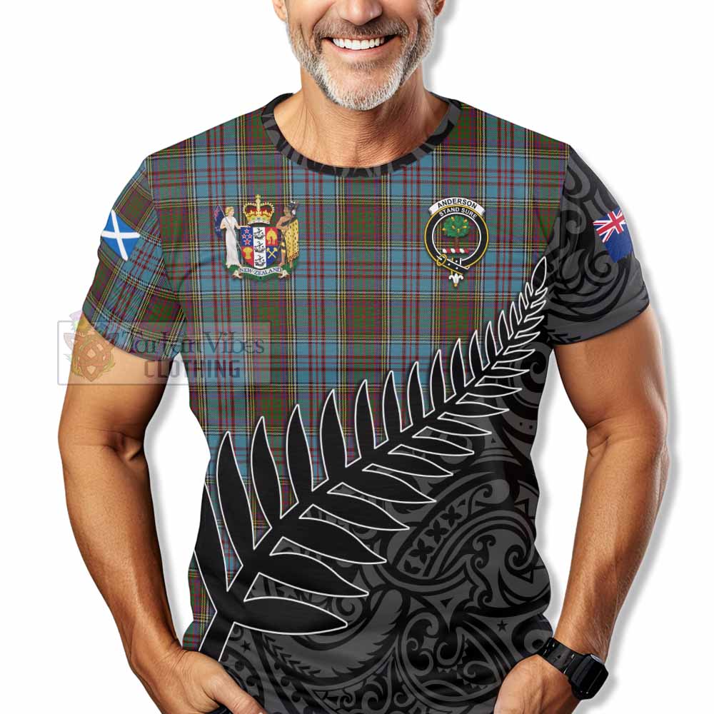 Tartan Vibes Clothing Anderson Crest Tartan T-Shirt with New Zealand Silver Fern Half Style