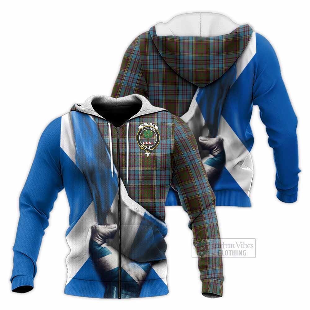 Tartan Vibes Clothing Anderson Tartan Knitted Hoodie with Family Crest Scotland Patriotic Style