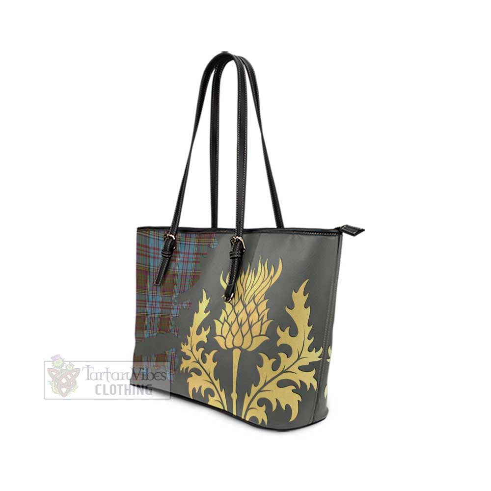 Anderson Tartan Leather Tote Bag Gold Thistle Style - Tartan Vibes Clothing