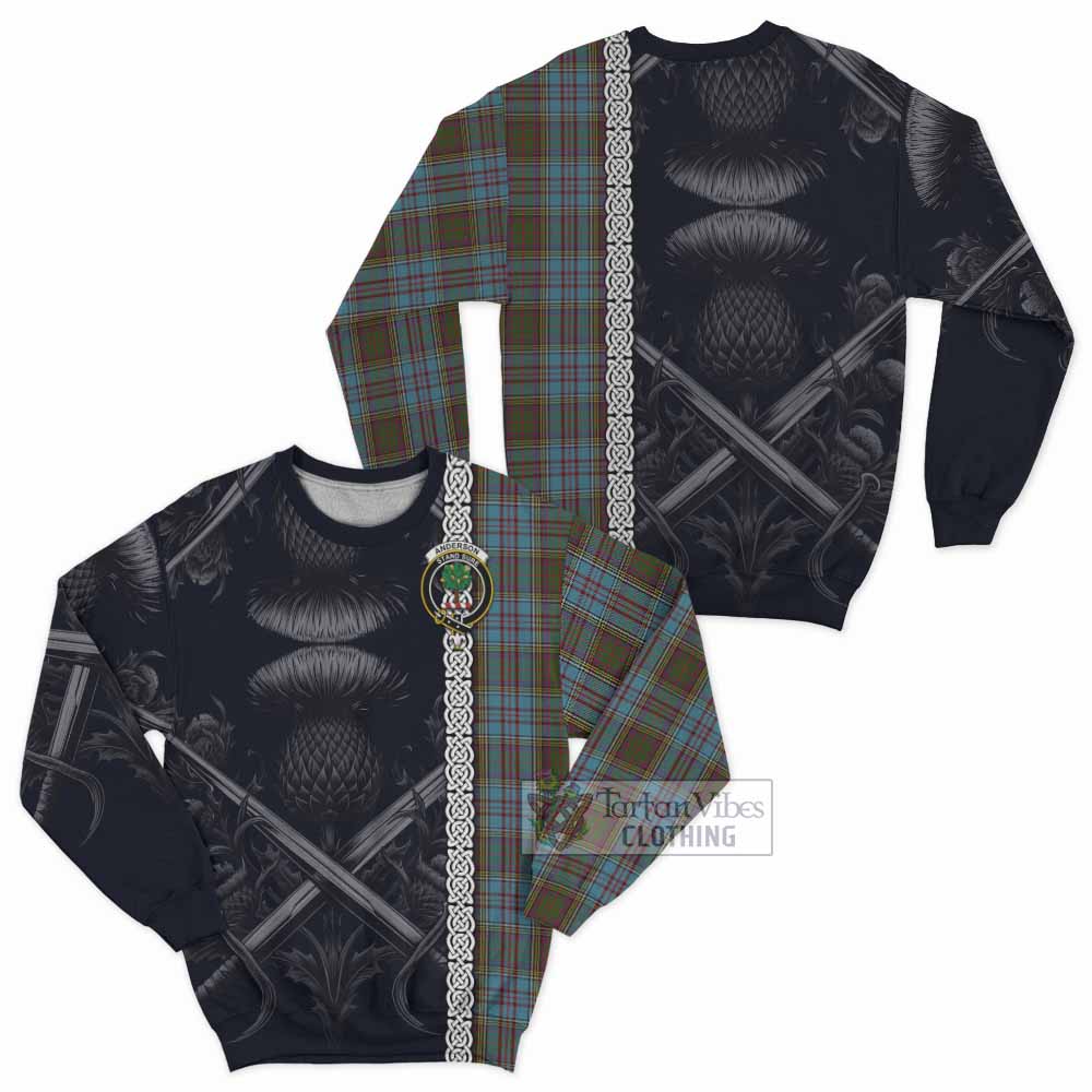 Tartan Vibes Clothing Anderson Tartan Sweatshirt with Family Crest Cross Sword Thistle Celtic Vibes