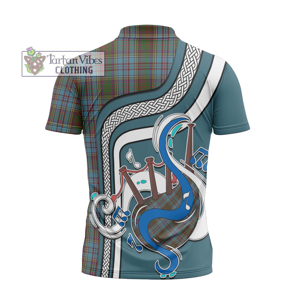 Anderson Tartan Zipper Polo Shirt with Epic Bagpipe Style - Tartanvibesclothing Shop